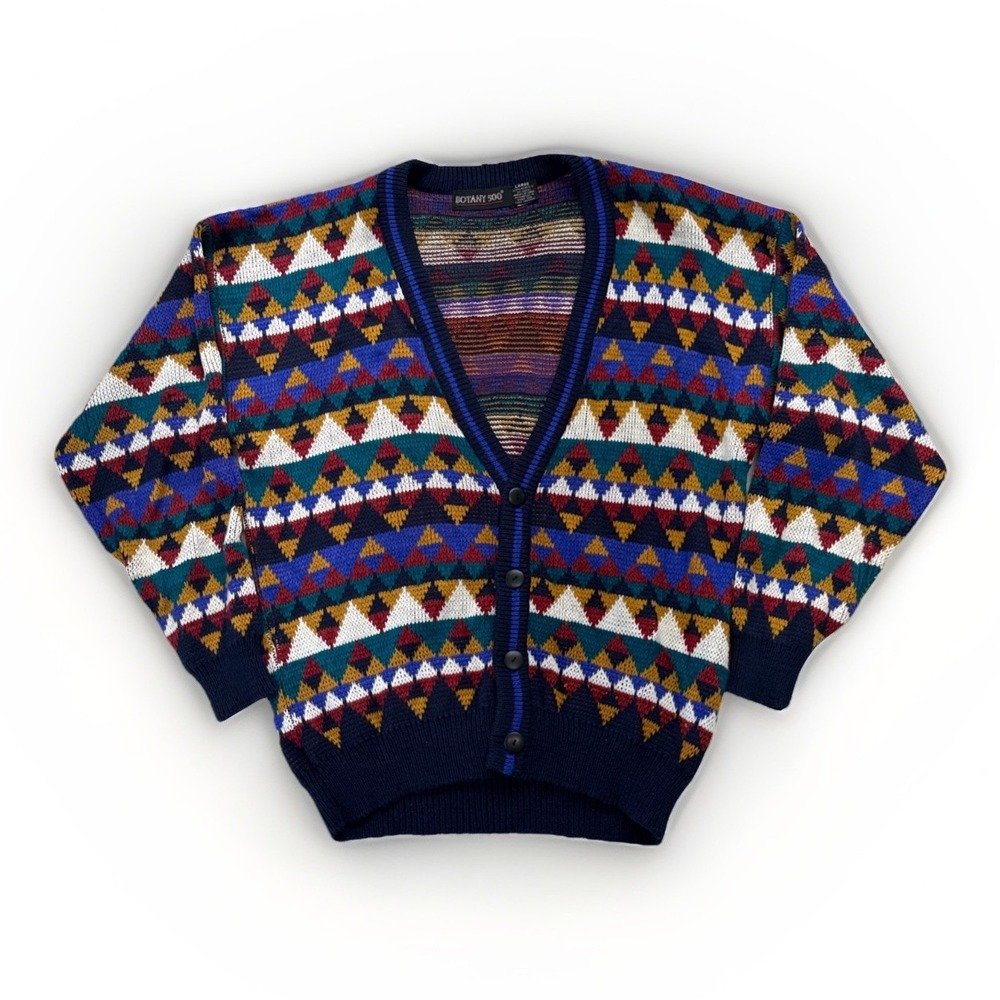 Vintage Cardigan Mens L Knit Acrylic 90s Retro Grandpa‎ Sweater Botany 500